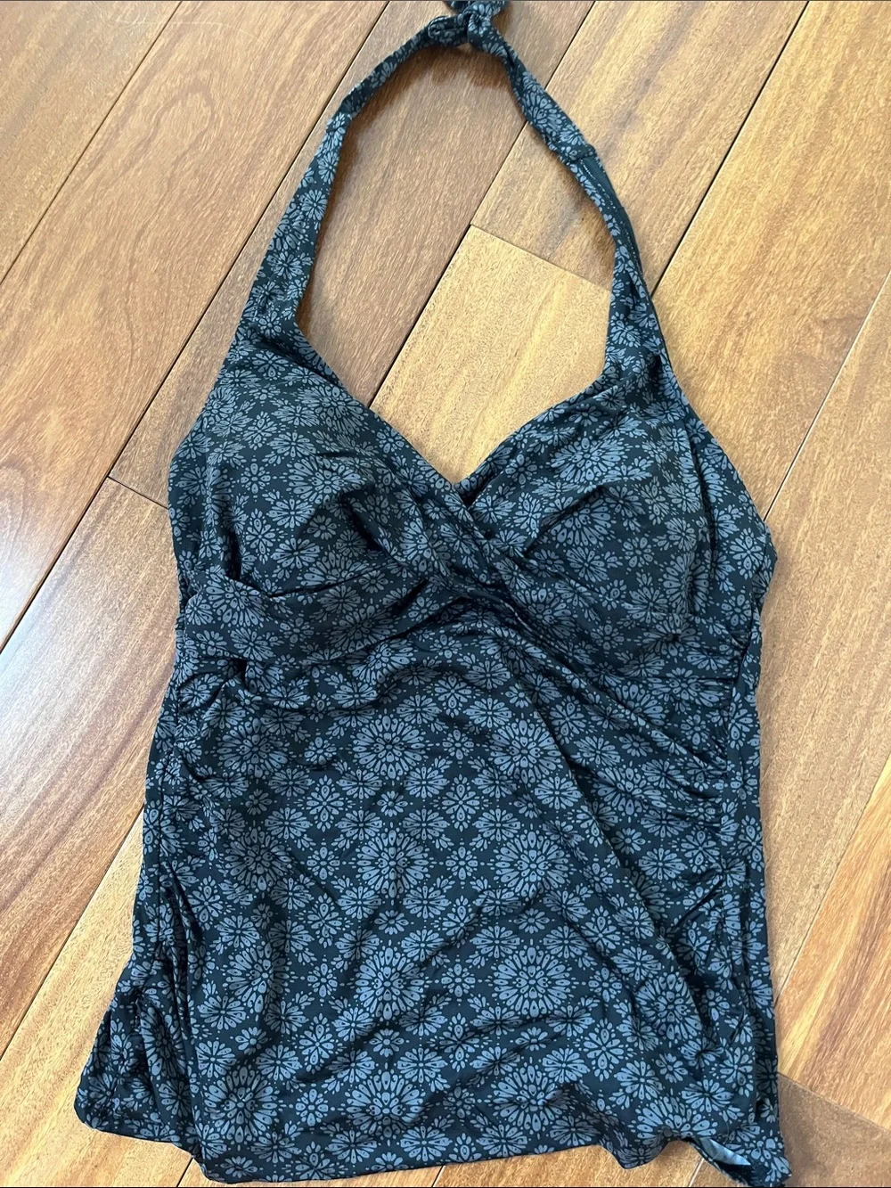 Merona Black Patterned Halter Tankini Top